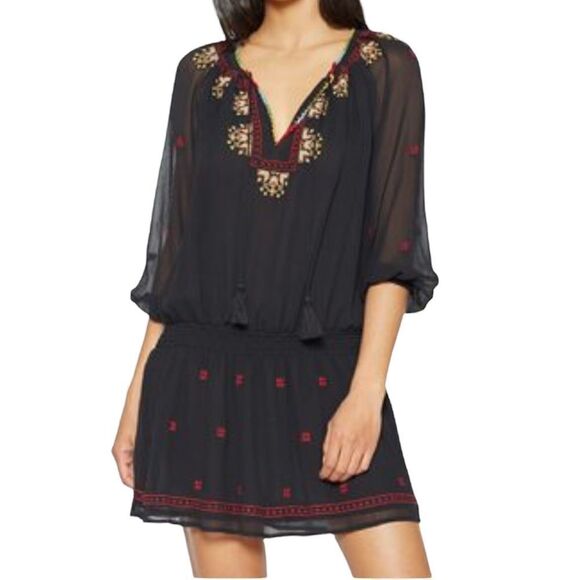 Joie Geromine Black Mini Dress Silk Floral Embroidered Mini Dress New Size XS - Picture 1 of 10